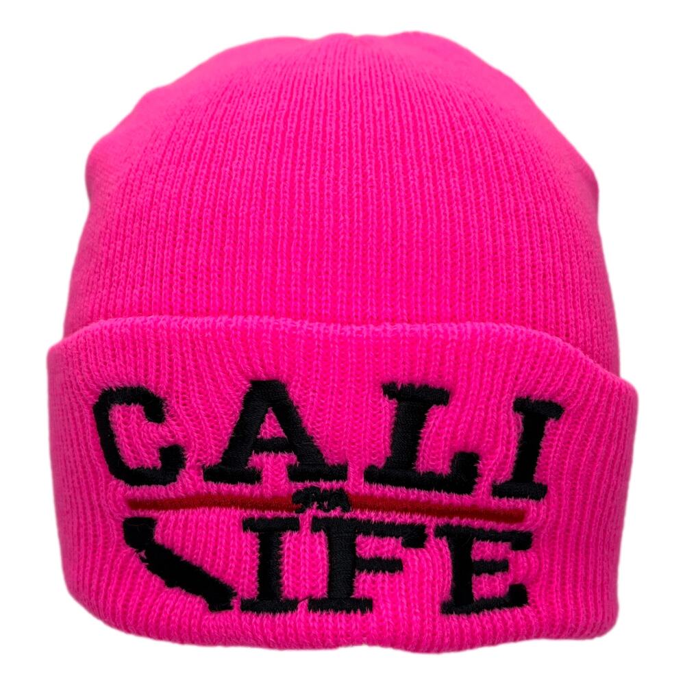 Double Layered Neon CALI LIFE Long Cuffed Acrylic Beanie Snowboard Hat Ski Cap